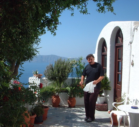 George, on level -1, outside old house