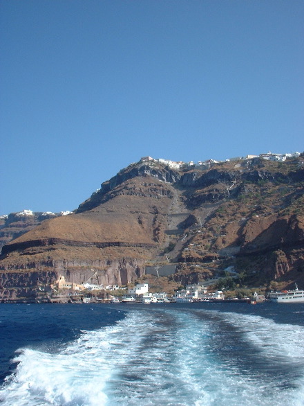 View back to Fira, from boat