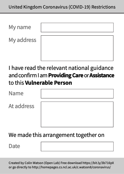 Click to download the monochrome Provide Care or Assistance to Someone Vulnerable template as a printable PDF