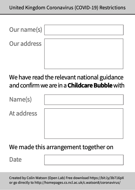 Click to download the monochrome Childcare Bubble template as a printable PDF