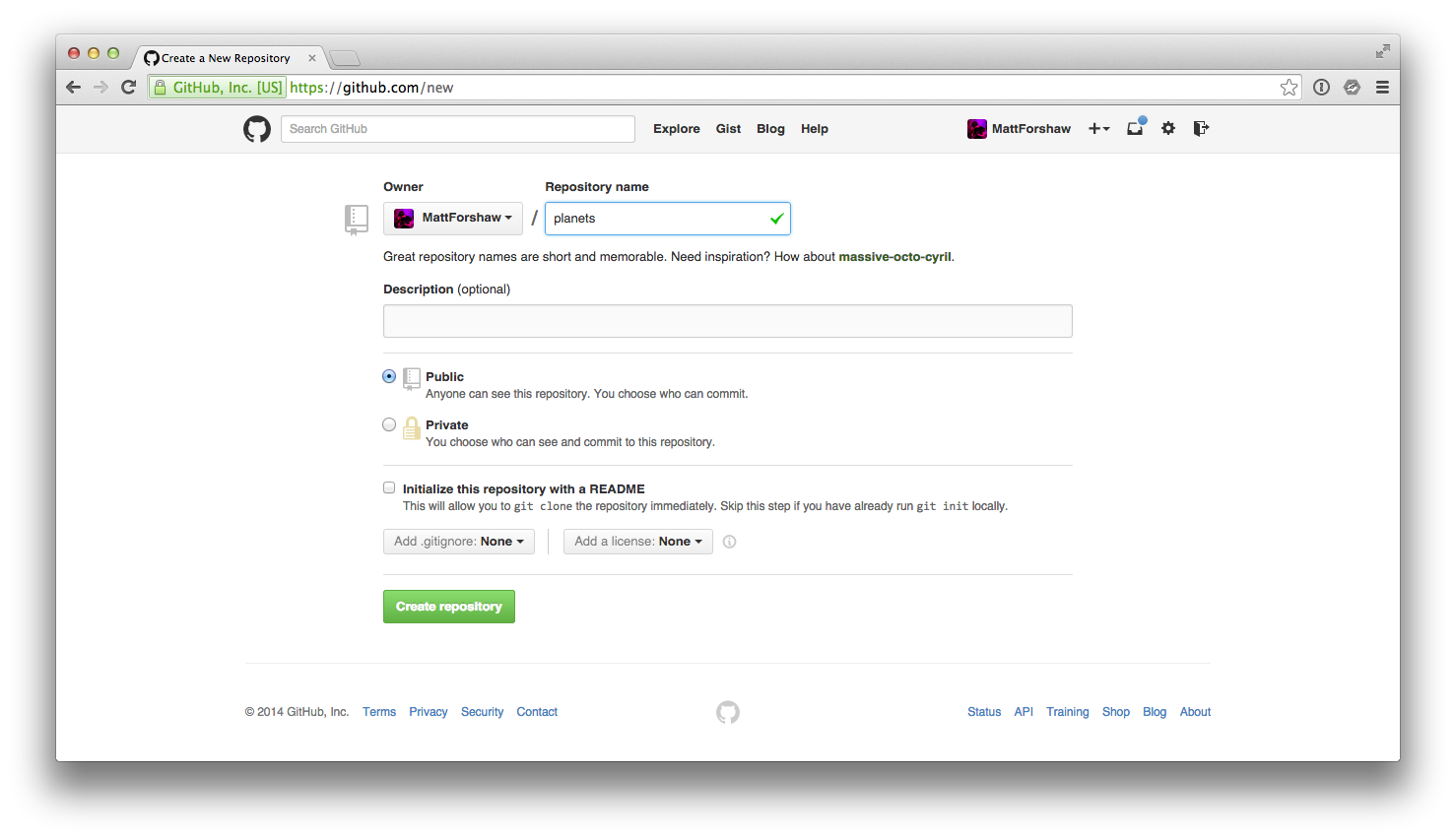 Creating a Repository on GitHub (Step 2)